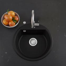 GraniteMy Bremen runde granitvask 43 cm sort, overbygning og underbygning, med hanehul og automatisk rustfrit stål prop 1208971840