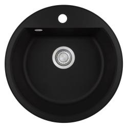 GraniteMy Bremen runde granitvask 43 cm sort, overbygning og underbygning, med hanehul og automatisk rustfrit stål prop 1208971840