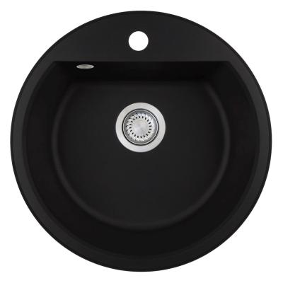 GraniteMy Bremen runde granitvask 43 cm sort, overbygning og underbygning, med hanehul og automatisk rustfrit stål prop 1208971840