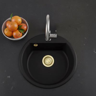 GraniteMy Bremen runde granitvask 43 cm sort, overbygning og underbygning, med hanehul og guldstik 1208971841
