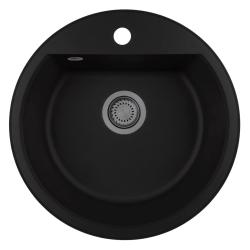 GraniteMy Bremen rund granitvask 43 cm sort, overflade og underbygning, med kranhulsbænk og gun metal prop 1208971842