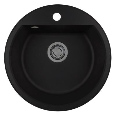 GraniteMy Bremen rund granitvask 43 cm sort, overflade og underbygning, med kranhulsbænk og gun metal prop 1208971842