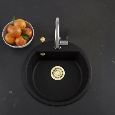 GraniteMy Bremen runde granitvask 43 cm sort, overbygning og underbygning, med hanehul og automatisk gylden prop 1208971843