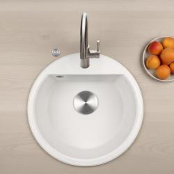 GraniteMy Bremen rund granitvask 43 cm hvid, overbygning og underbygning, med hanehul og automatisk rustfrit stålprop 1208971845