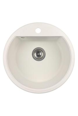 GraniteMy Bremen rund granitvask 43 cm hvid, overbygning og underbygning, med hanehul og automatisk rustfrit stålprop 1208971845