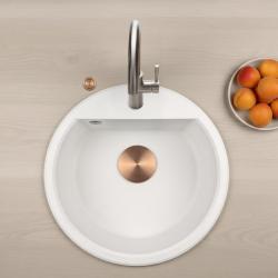 GraniteMy Bremen runde granitvask 43 cm hvid, overbygning og underbygning, med hanehul og automatisk kobberprop 1208971847