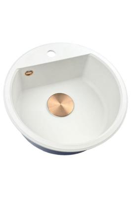 GraniteMy Bremen runde granitvask 43 cm hvid, overbygning og underbygning, med hanehul og automatisk kobberprop 1208971847
