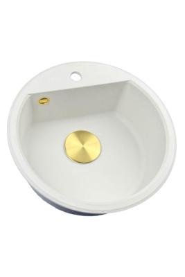 GraniteMy Bremen runde granitvask 43 cm hvid, overbygning og underbygning, med hanehul og automatisk gylden prop 1208971848