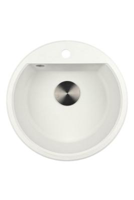 GraniteMy Bremen rund granitvask 43 cm hvid, overbygning og underbygning, med hanehul og automatisk gun metal prop 1208971849