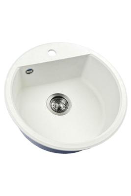 GraniteMy Bremen rund granitvask 43 cm hvid, overbygning og underbygning, med hanehul og automatisk gun metal prop 1208971849