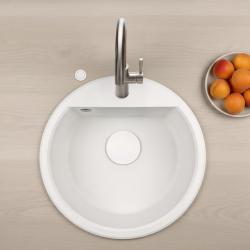 GraniteMy Bremen runde granitvask 43 cm hvid, overbygning og underbygning, med haneknude og automatisk hvid prop 1208971850