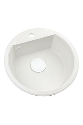 GraniteMy Bremen runde granitvask 43 cm hvid, overbygning og underbygning, med haneknude og automatisk hvid prop 1208971850
