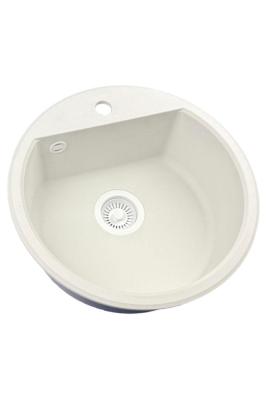 GraniteMy Bremen runde granitvask 43 cm hvid, overbygning og underbygning, med haneknude og automatisk hvid prop 1208971850