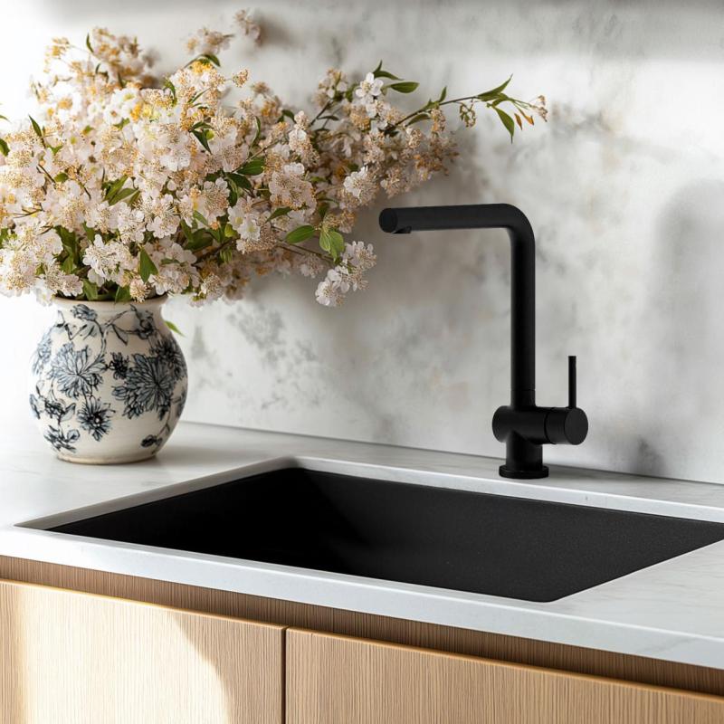 Ausmann Fiber sort vask 50x40cm undermontering, overmontering og planmontering med automatisk rustfrit stål prop 1208971855