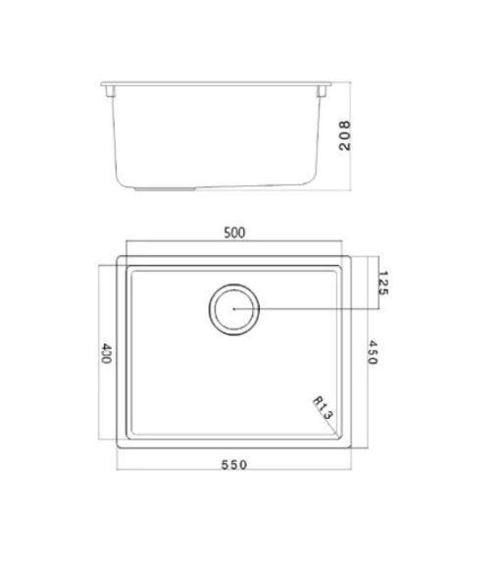 Ausmann Fiber sort vask 50x40cm undermontering, overmontering og planmontering med automatisk gylden prop 1208971859