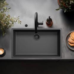 Ausmann Fibre sort stor spændeskål 70x40cm undermontering, overflademontering og planmontering med automatisk sort stik 1208971862