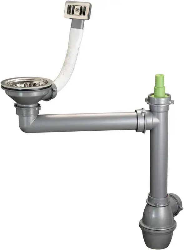 Ausmann Afløbssæt rustfrit stål med firkantet overløb inkl. vandlås til enkelt håndvask 1208971877