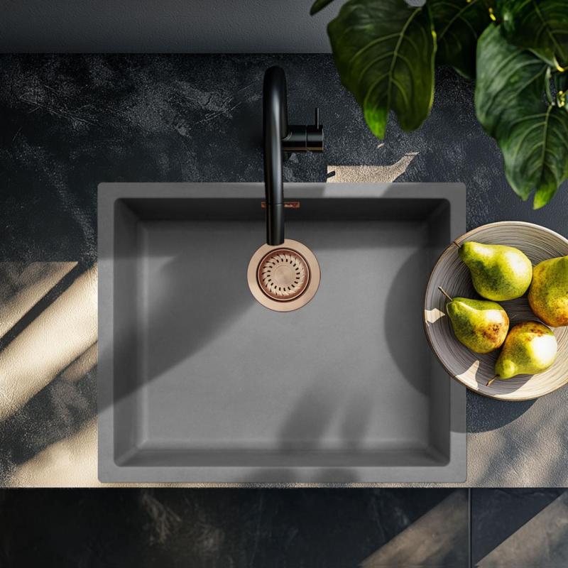 Ausmann Fiber beton grå vask 50x40cm undermontering, overmontering og planmontering med kobberprop 1208971884