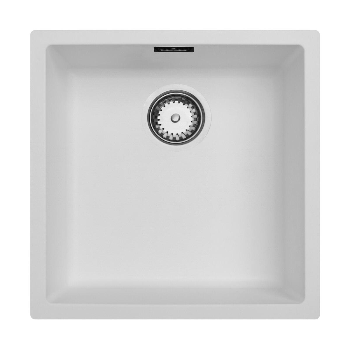 Ausmann Fiber hvid vask 40x40cm undermontering, overmontering og planmontering med automatisk rustfrit stål prop 1208971891