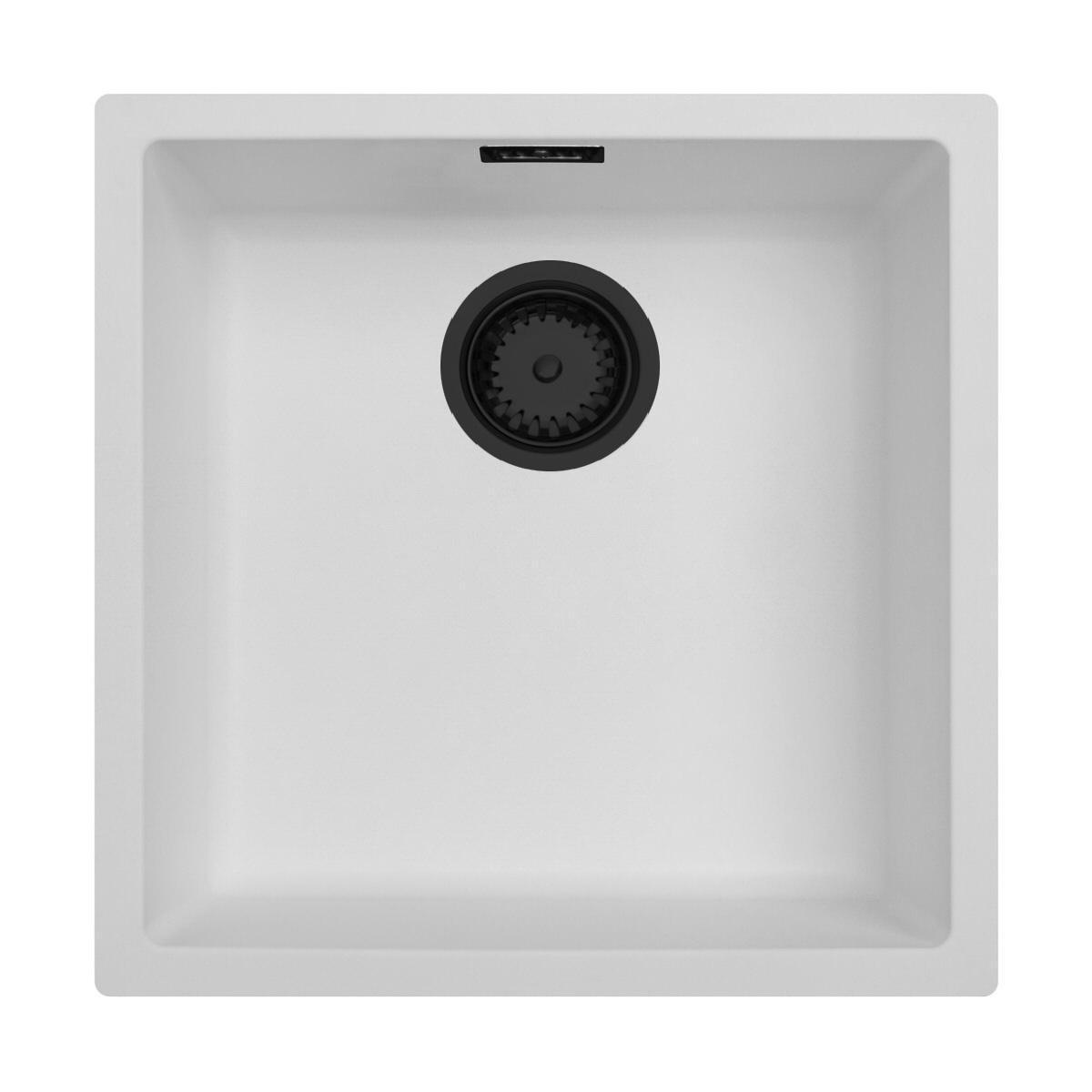Ausmann Fibre hvid vask 40x40cm undermontering, overmontering og fladmontering med automatisk sort prop 1208971892
