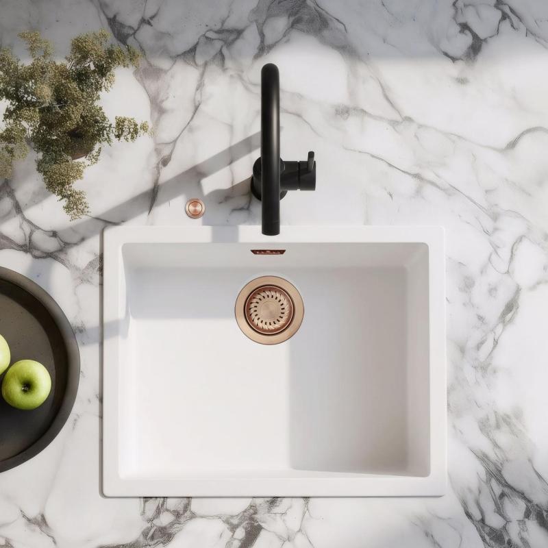Ausmann Fibre hvid vask 50x40cm til undermontering, overbygning og planmontering med automatisk kobberprop 1208971900