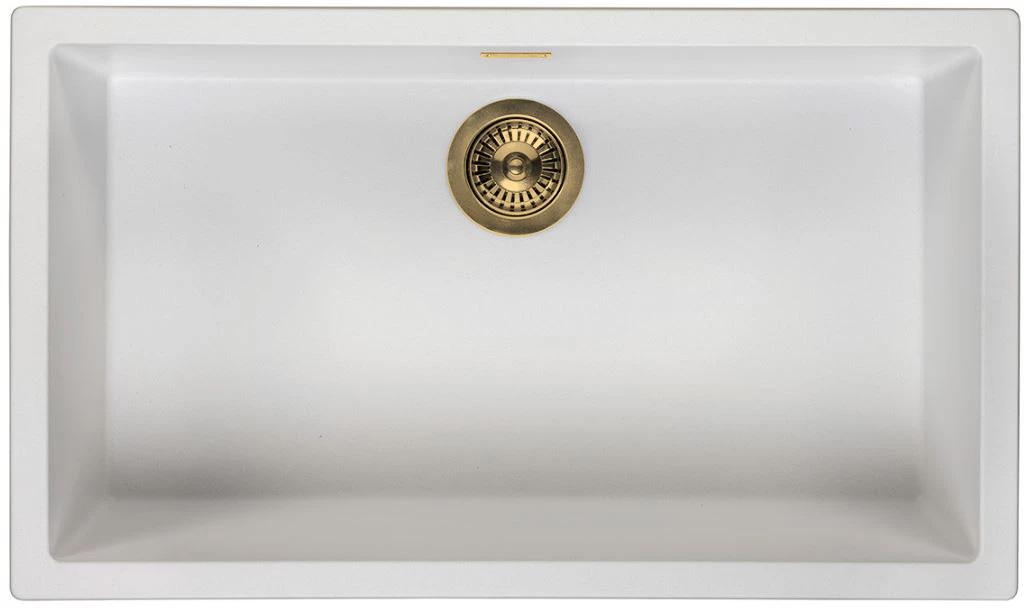 Ausmann Fiber hvid stor skål 70x40cm undermontering, overmontering og flad indbygning med automatisk gylden prop 1208971907