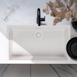 Ausmann Fibre hvid stor køkkenvask 70x40cm til undermontering, overmontering og planmontering med automatisk hvid prop 1208971909