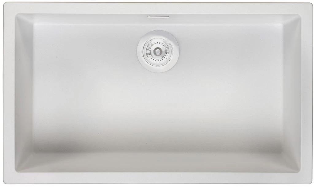 Ausmann Fibre hvid stor køkkenvask 70x40cm til undermontering, overmontering og planmontering med automatisk hvid prop 1208971909