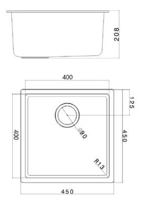 Ausmann Fiber beton grå vask 40x40cm til undermontering, overmontering og planmontering med automatisk rustfrit stålprop 1208971910