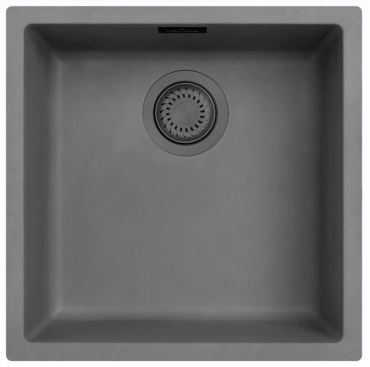 Ausmann Fiberbeton grå vask 40x40cm undervogn, overbygning og flad indbygning med automatisk gun metal prop 1208971914
