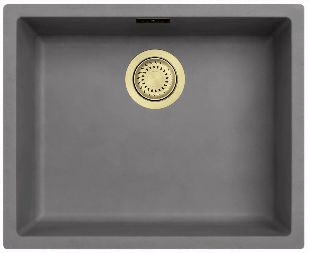Ausmann Fiberbeton grå vask 50x40cm underbygget, overbygget og flad indbygget med automatisk gylden prop 1208971918
