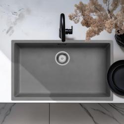 Ausmann Fiber beton grå stor vask 70x40cm undermontering, overmontering og planmontering med automatisk rustfrit stålprop 1208971920