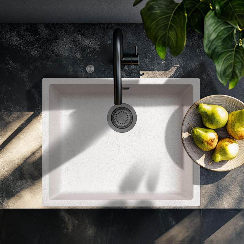 Ausmann Fiber sand hvid vask 50x40cm undermontering, overmontering og flad montering med automatisk gun metal prop 1208971934