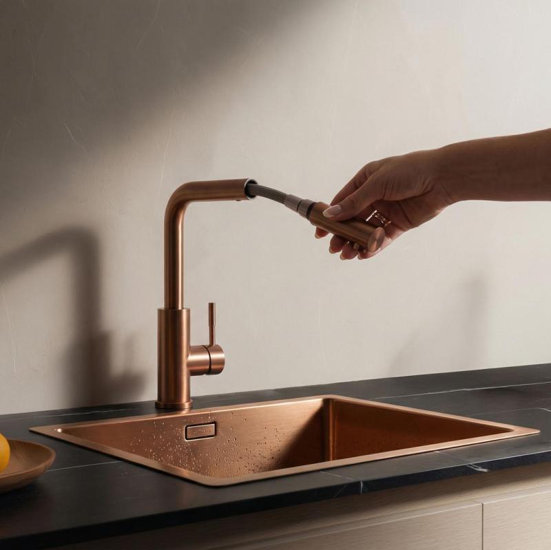Pure.Sink Elite Steel Spark-S køkkenhane PVD kobber med udtrækkelig tud PS8041-62
