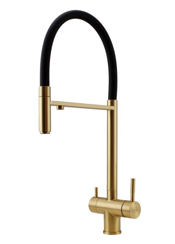 Pure.Sink Elite Steel Flex 3-way PVD brushed gold kitchen faucet with flexible spout and Filtered Water PS8110-60