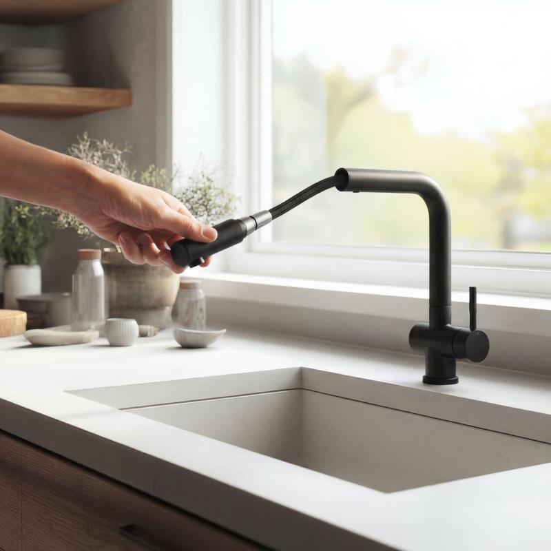 Pure.Sink Elite Steel Pulse-S Kitchen Faucet Matte Black with pull-out spout and spray mode PS8500-10