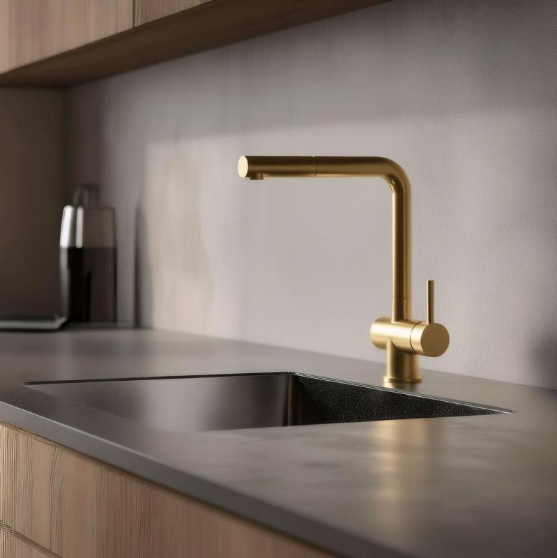 Pure.Sink Elite Steel Pulse-S køkkenarmatur PVD børstet guld med udtrækkelig tud og sprayfunktion PS8500-60