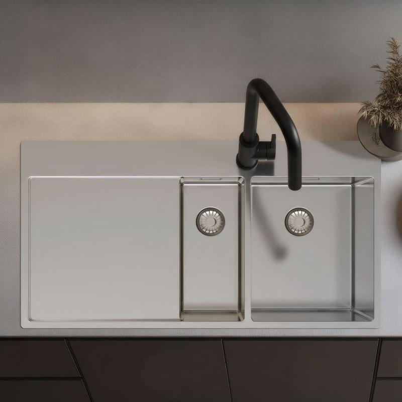 Pure.Sink Exclusivo Rustfrit stål 1,5  vask med afdrypningsplade 100x52 cm Tapwing højre PEX3418100RT-02