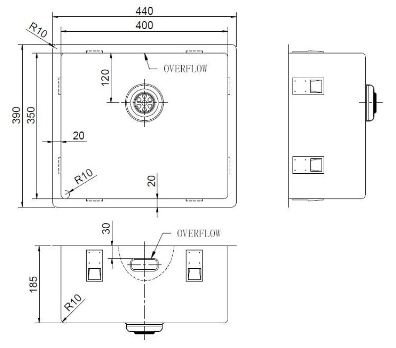 Pure.Sink Exclusivo Speciel 35 cm lang rustfri stålvask 40 x 35 cm 10 mm radius PEX4035-02