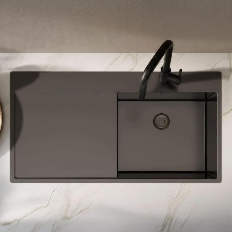 Pure.Sink Exclusivo Gun metal vask med afdrypningsområde 100x52 cm Tapwing højre PEX47100RT-61