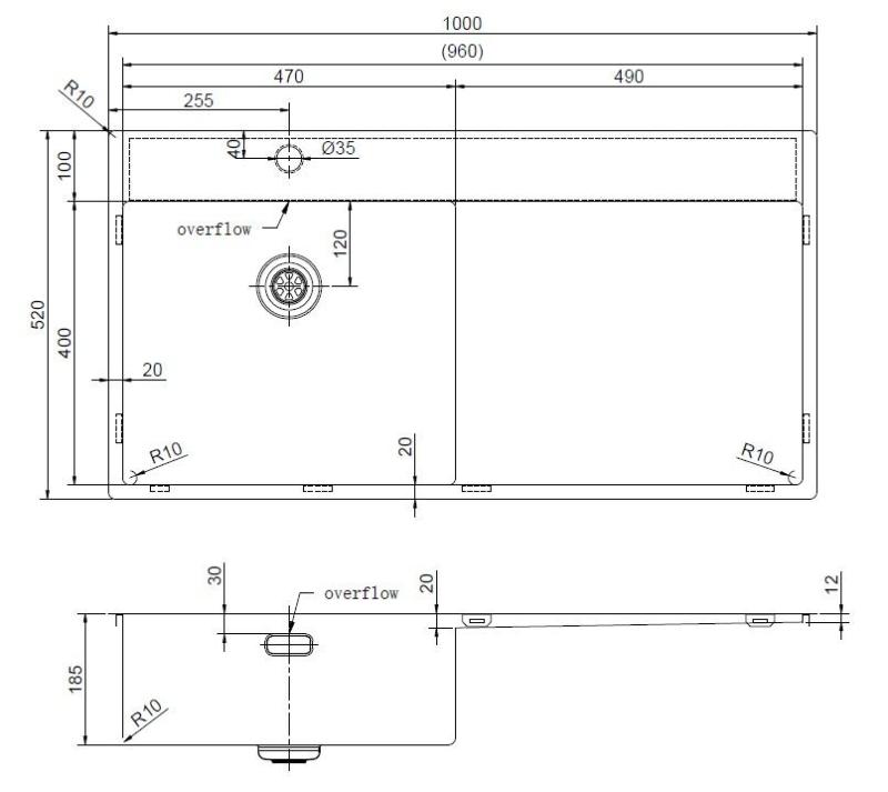 Pure.Sink Exclusivo Guldvask med afdrypningsdel 100x52 cm Tapwing venstre PEX47100LT-60