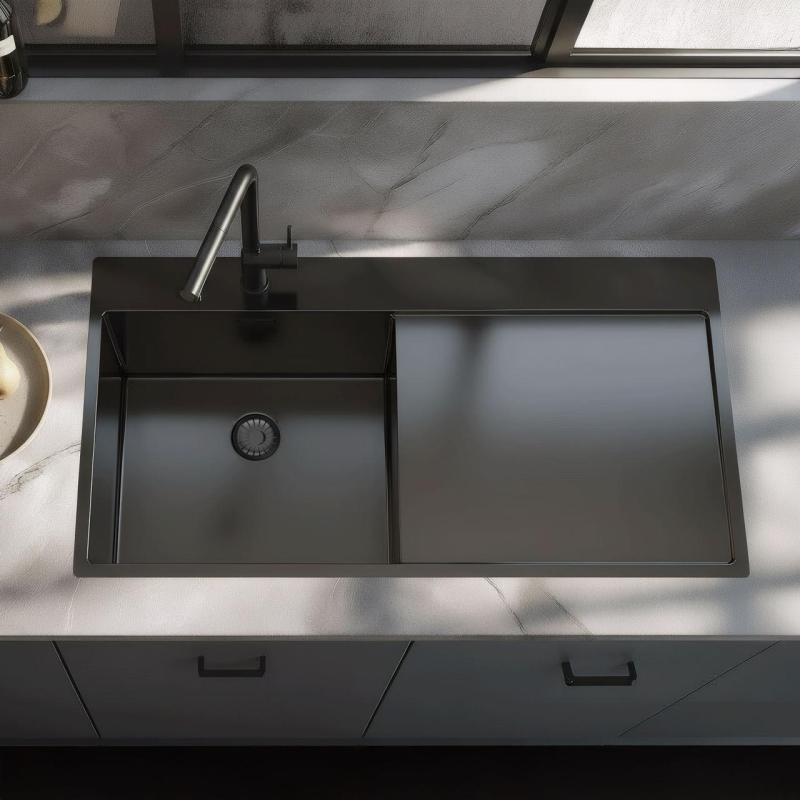Pure.Sink Exclusivo Gun metal vask med afdrypningsplade 100x52 cm Tapwing venstre PEX47100LT-61