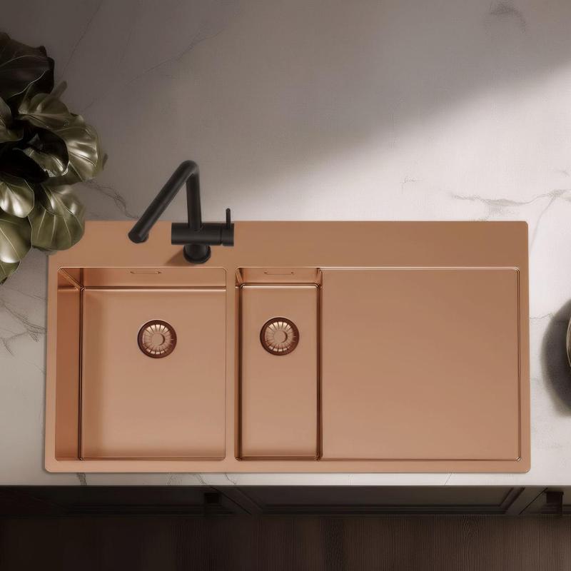 Pure.Sink Exclusivo Kobber 1,5  vask med afdrypningsplade 100x52 cm Tapwing venstre PEX3418100LT-62