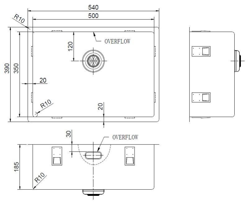 Pure.Sink Exclusivo Speciel 35 cm lang Gun metal vask 50 x 35 cm 10 mm radius PEX5035-61