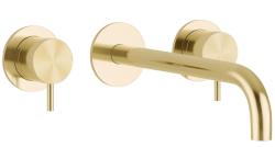 Waterevolution Flow 3-huls indbygget håndvaskarmatur PVD hvidguld med udløb 15 cm T1163FWGE-15