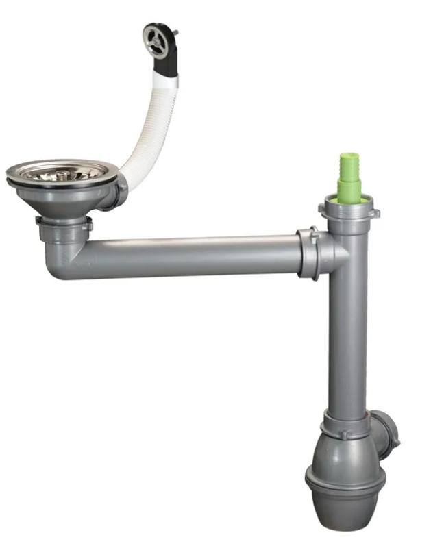 Ausmann Afløbsæt i rustfrit stål med rund overløb inkl. siphon til enkelt vask 1208972186