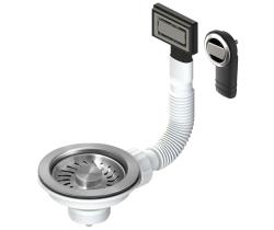 Pure.Sink Universal kurvpropsæt børstet rustfrit stål, afløbsæt vask inkl. overløb rund og rektangulær WSTMAN-02