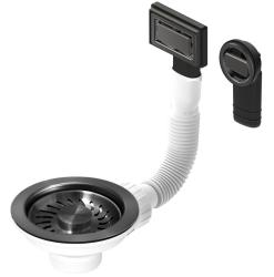 Pure.Sink Universal kurvpropsæt Gun metal, afløbssæt vask inkl. overløb rund og rektangulær WSTMAN-61