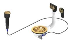 Pure.Sink Universal Guldfarvet afløbssæt inklusive trykknap-vaskeafløb med prop samt rektangulært og rundt overløb WSTAUT-60