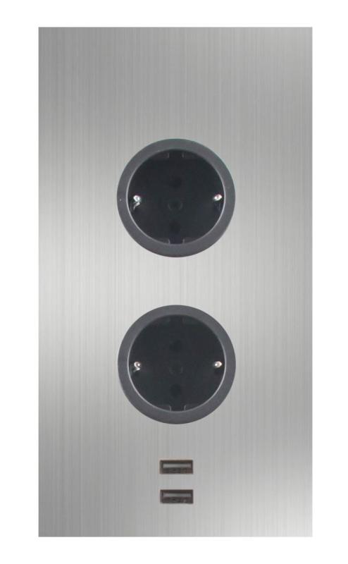 Indux Corner Energi-søjle med 2 stikkontakter, jordforbundet og 2 x USB-oplader, rustfrit stål 1208972296